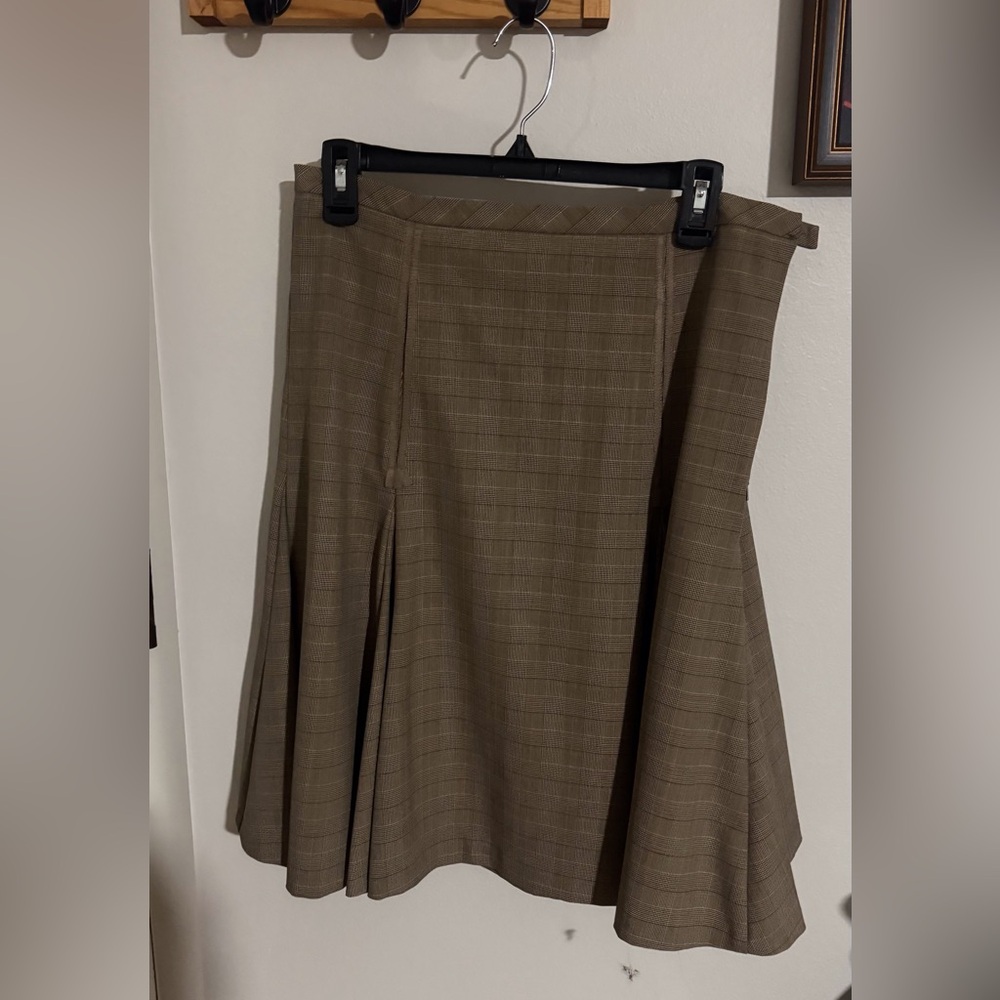 AB Studio Brown Plaid A-Line Skirt with Pleat Detail